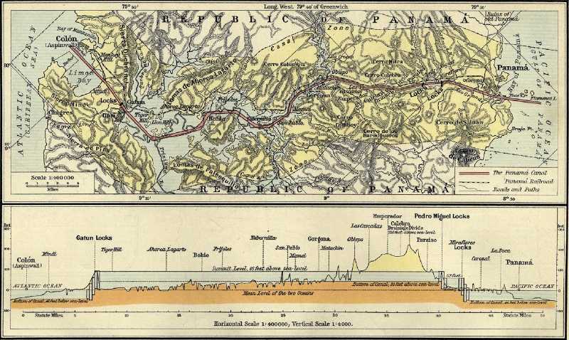 Historische Karte des Panamakanals